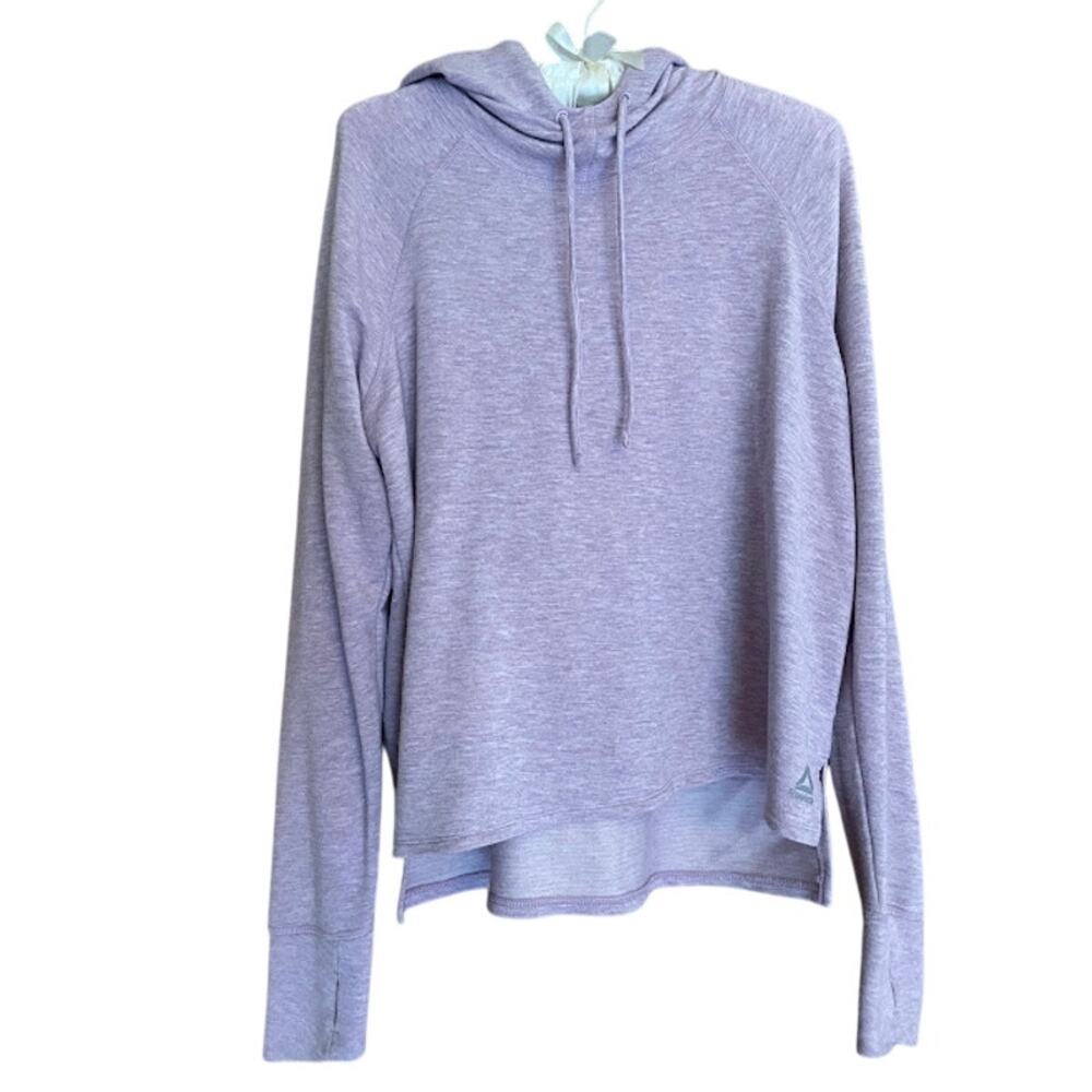 Reebok Heather Purple French Terry Pullover Sweatshirt Thumbholes - Flaw